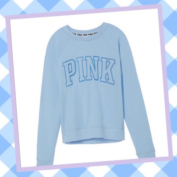 PINK Victoria's Secret Tops - NWT PINK Varsity Crew Light Blue Sweatshirt